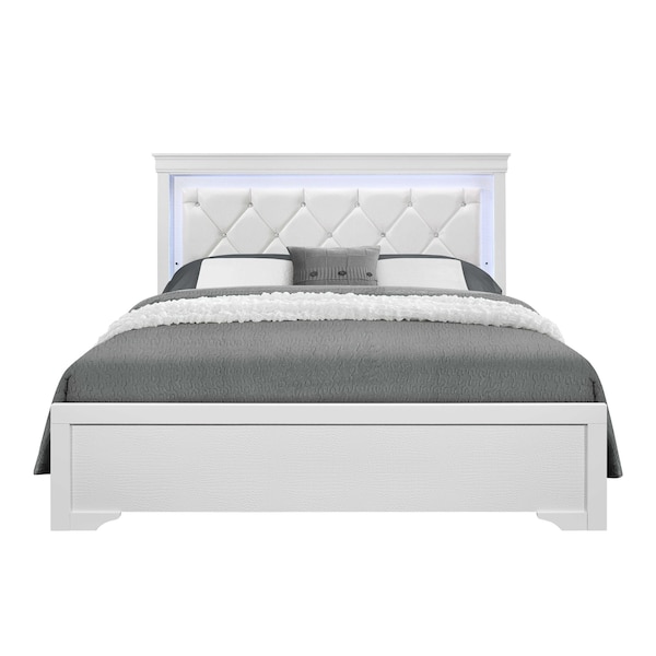 Global Furniture Usa Traditional Glam Croc Pompei Metallic White Queen Bed Group With Led 2880 - main